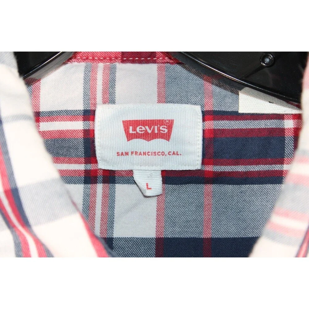 Levi's Western Plaid Snap Button Shirt Men's Large Red Blue White Cotton L